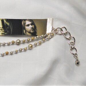 No137 Statement handmade 3 rows choker necklace with Kurt Cobain ribbon